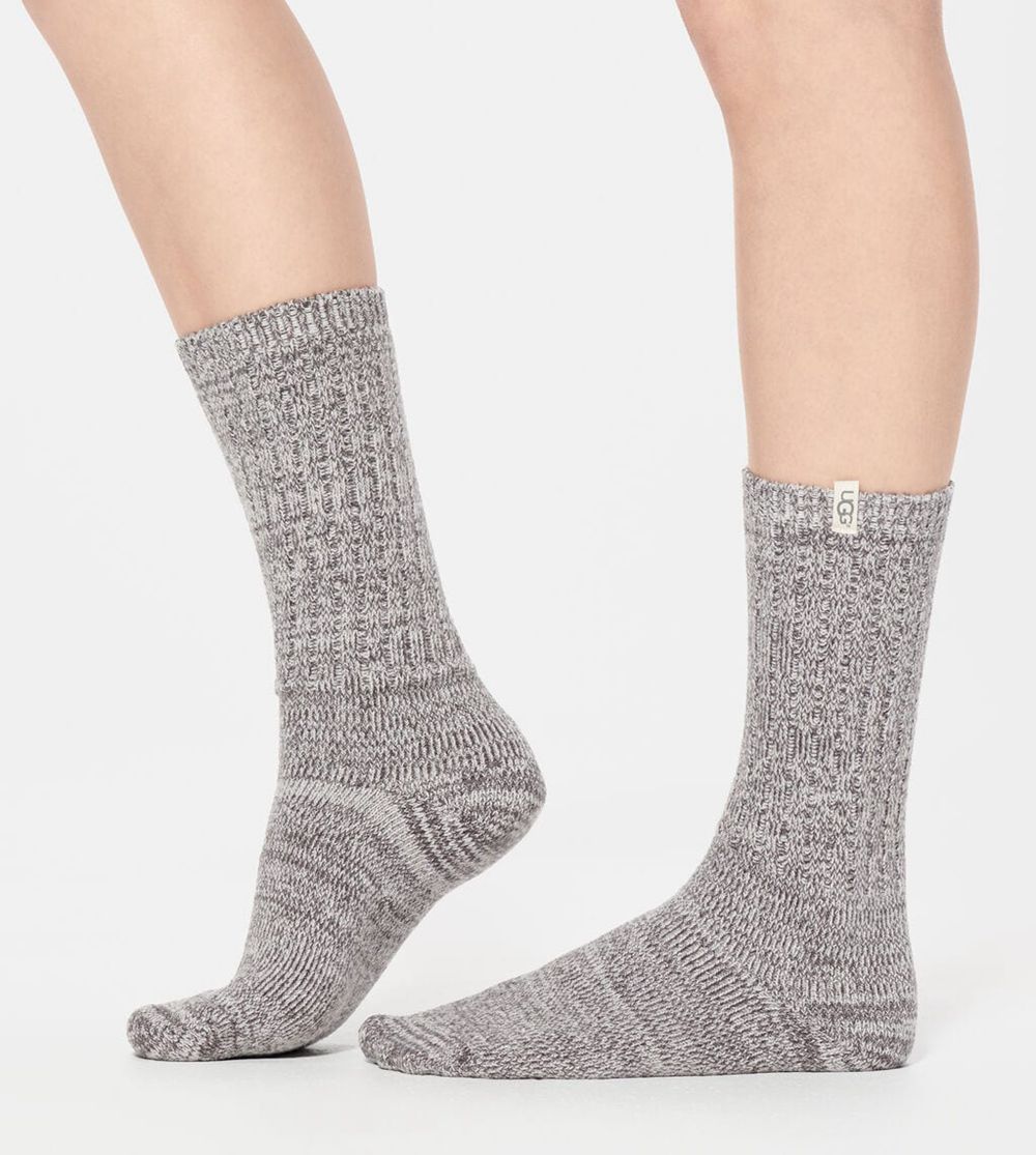 Ugg Sock Womens - Ugg Rib Knit Slouchy Crew Grey - 102GBIJKP